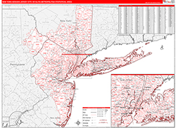 New York-Newark-Jersey City Metro Area Wall Map Red Line Style 2026